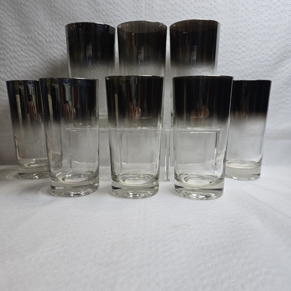 VINTAGE SET OF 8 DOROTHY THORPE STYLE SILVER FADE HIGHBALL GLASSES